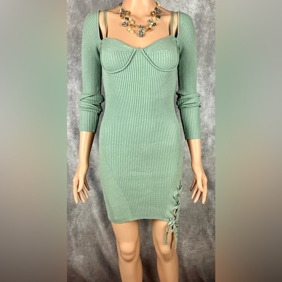 Urban Outfitters Jezebel Ribbed Corset Style Mini Dress Green Sz S - Picture 1 of 10